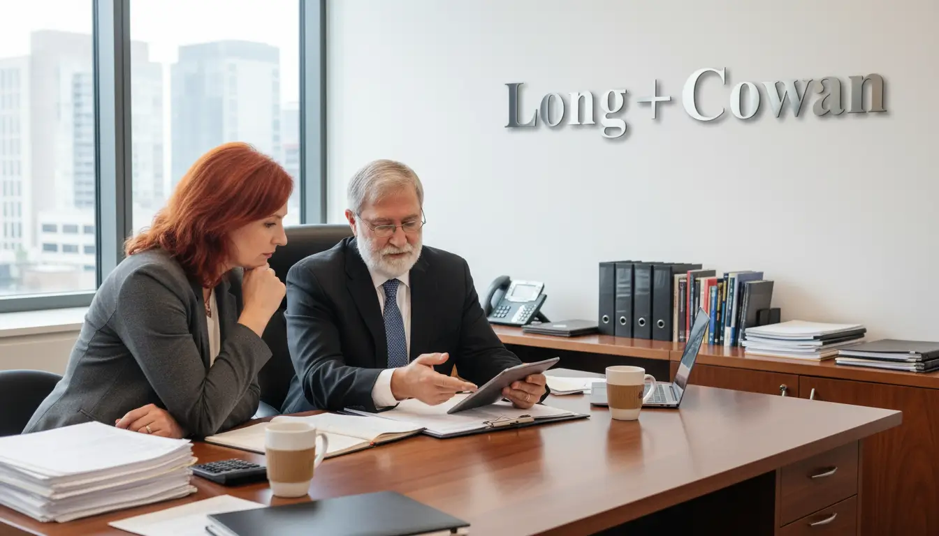 Ben Stockbridge helping a client in his office in Wellington with taxes