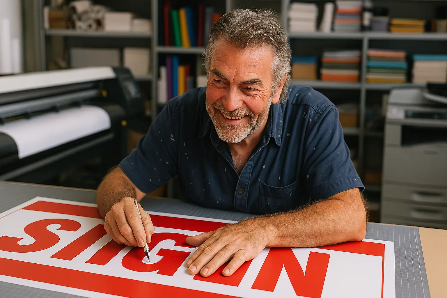 Man designing a large format sign /or banner